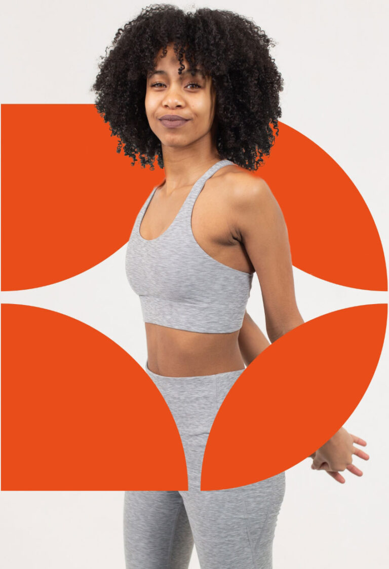 Woman stood inside Dynamic logo